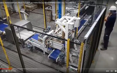 Video – Αυτόματη συσκευαστική Mod FUTURA με παλετάιζερ Mod WINNER 800 της TECHNIPES