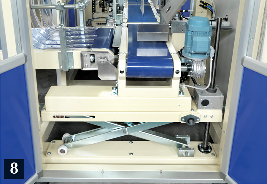 Powered conveyor height adjustment as part of automated size changeover